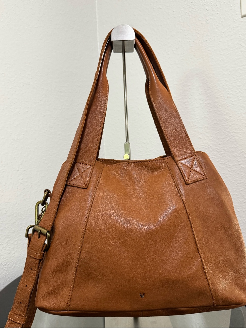 Everyday Cognac Leather Shoulder Bag with Adjustable Strap